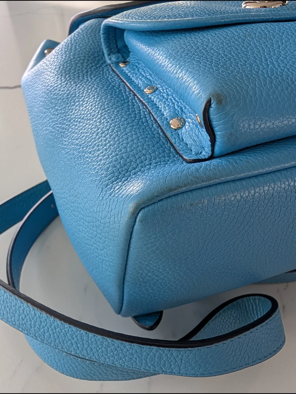Coach Mini Turnlock Rucksack Light Blue Pebbled Leather Backpack